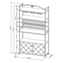 Mobile portabottiglie industriale 32 scomparti e portabicchieri (H180 cm) Marceau Marrone