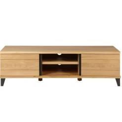 Mobile TV 2 scomparti 2 ante in rovere massiccio e metallo (150 x 44 cm) Bristol Naturale