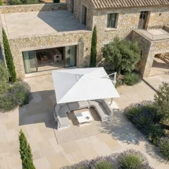 Ombrellone decentrato quadrato in alluminio con base (3 x 3 m) Elyra Bianco