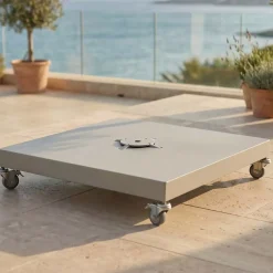 Ombrellone decentrato quadrato in alluminio con base (3 x 3 m) Elyra effetto legno e Antracite