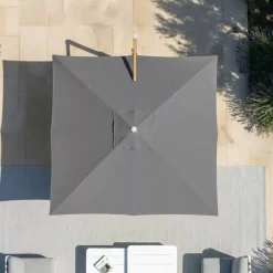 Ombrellone decentrato quadrato in alluminio con base (3 x 3 m) Elyra effetto legno e Antracite
