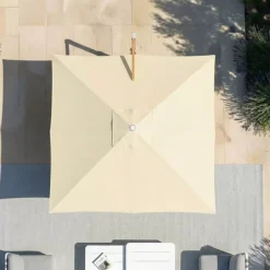 Ombrellone decentrato quadrato in alluminio con base (3 x 3 m) Elyra effetto legno e Beige