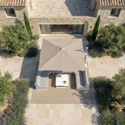 Ombrellone decentrato quadrato in alluminio con base (3 x 3 m) Elyra Metallico lucido e Tortora