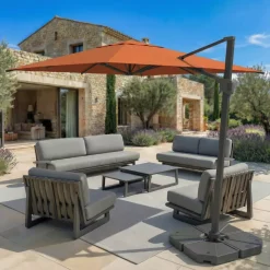 Ombrellone decentrato rettangolare in alluminio con base (3 x 4 m) Elyra Antracite e Terracotta