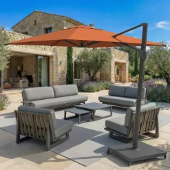 Ombrellone decentrato rettangolare in alluminio con base (3 x 4 m) Elyra Antracite e Terracotta