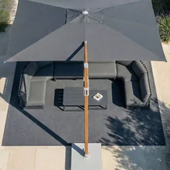 Ombrellone decentrato rettangolare in alluminio con base (3 x 4 m) Elyra effetto legno e Antracite