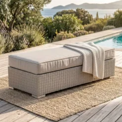New Panca in resina intrecciata 2 posti Palma Grigio e tortora Tavolini Da Giardino, Divani