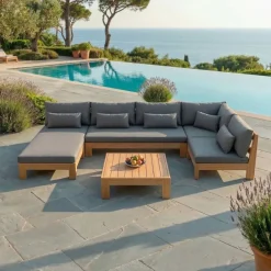 Hot Penisola da giardino legno d'acacia Bornéo - Grigio Tavolini Da Giardino, Divani|Lettino Da Spiaggia