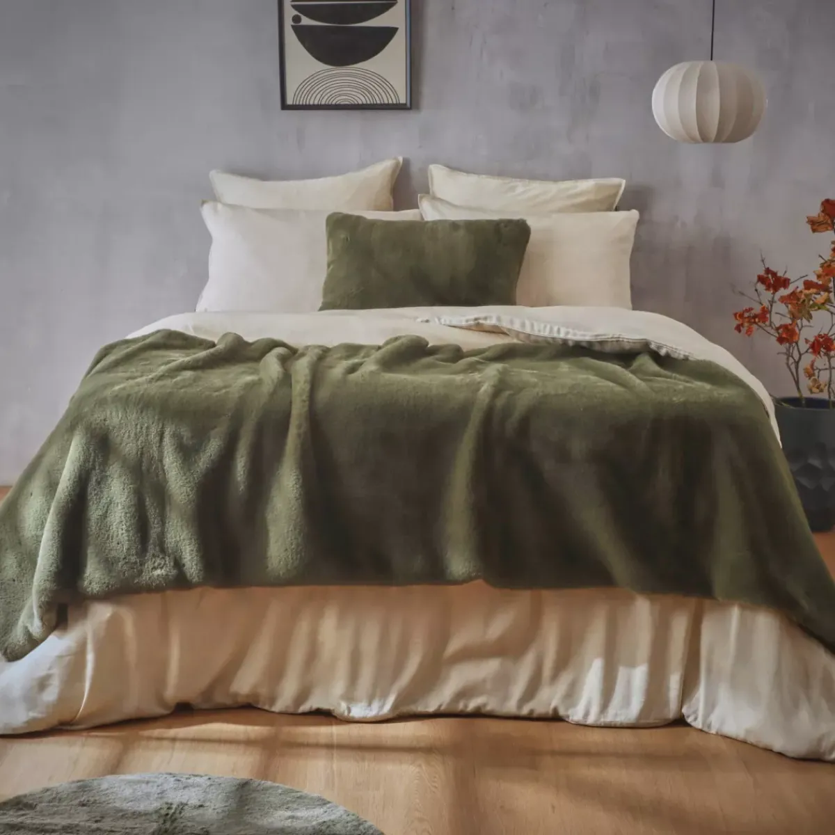 Best Piumino in finta pelliccia Finn Verde kaki Copriletti, Trapuntine E Runner Letto