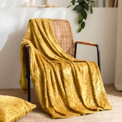 Plaid morbido in flanella (130 x 180 cm) Fiore Giallo senape