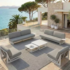 Discount Poltrona da giardino in alluminio Long Beach Bianco cenere e tortora Poltrona Relax|Tavolini Da Giardino, Divani