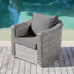 Outlet Poltrona da giardino in resina intrecciata Calvi Grigio e grigio scuro Poltrona Relax|Tavolini Da Giardino, Divani