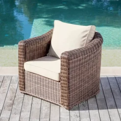 Hot Poltrona da giardino in resina intrecciata Calvi Seppia e beige Poltrona Relax|Tavolini Da Giardino, Divani