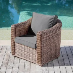 Discount Poltrona da giardino in resina intrecciata Calvi Seppia e grigio scuro Poltrona Relax|Tavolini Da Giardino, Divani