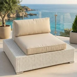 Outlet Poltrona da giardino in resina intrecciata Palma Bianco e beige Poltrona Relax|Tavolini Da Giardino, Divani