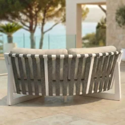 Poltrona d'angolo da giardino in alluminio Long Beach Bianco cenere e beige Tavolini Da Giardino, Divani