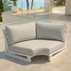 Poltrona d'angolo da giardino in alluminio Long Beach Bianco cenere e beige Tavolini Da Giardino, Divani