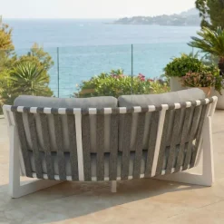 Hot Poltrona d'angolo da giardino in alluminio Long Beach Bianco cenere e grigio chiaro Tavolini Da Giardino, Divani