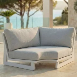 Hot Poltrona d'angolo da giardino in alluminio Long Beach Bianco cenere e grigio chiaro Tavolini Da Giardino, Divani