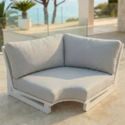 Hot Poltrona d'angolo da giardino in alluminio Long Beach Bianco cenere e grigio chiaro Tavolini Da Giardino, Divani