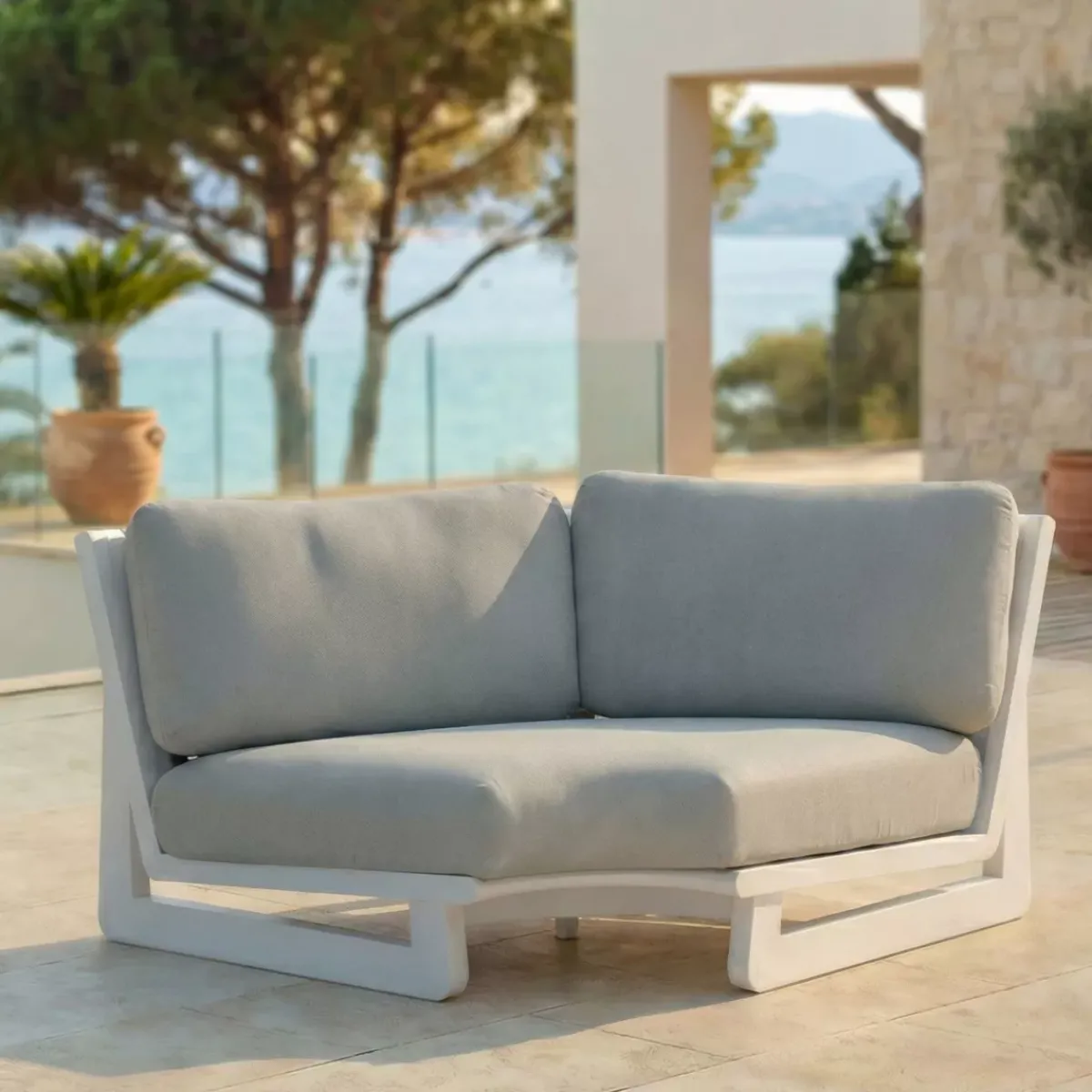 New Poltrona d'angolo da giardino in alluminio Long Beach Bianco cenere e tortora Tavolini Da Giardino, Divani