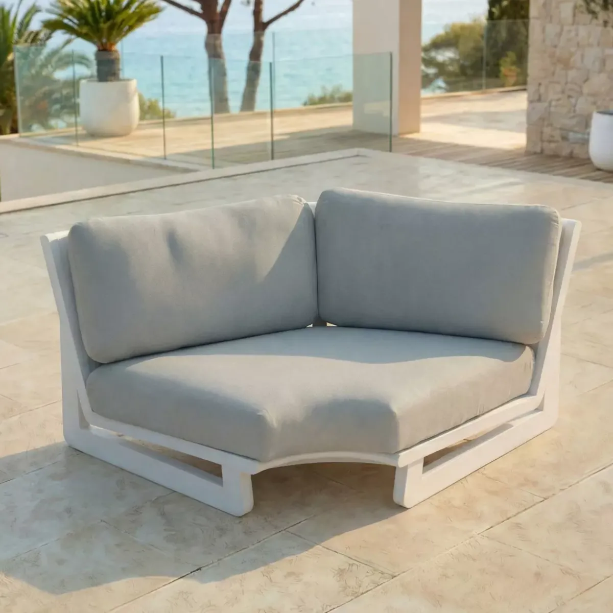 New Poltrona d'angolo da giardino in alluminio Long Beach Bianco cenere e tortora Tavolini Da Giardino, Divani
