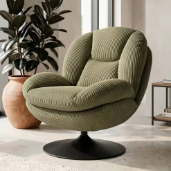 Poltrona girevole in velluto a coste (seduta 46 cm) Lomy Verde