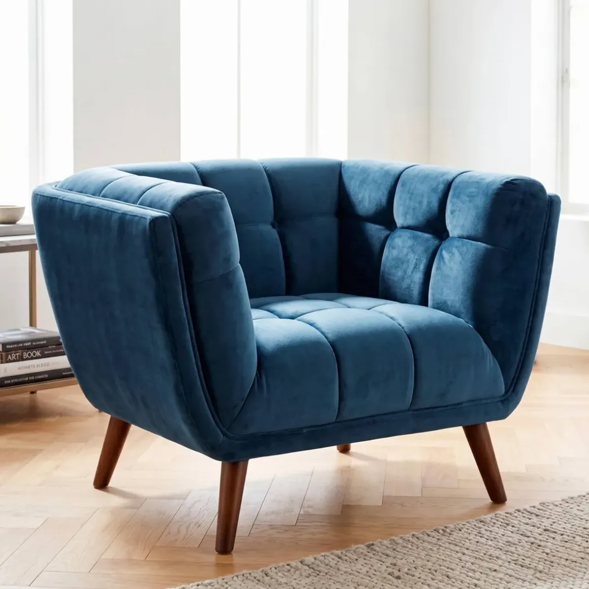 Poltrona in velluto (seduta 45 cm) Rory Blu scuro