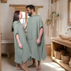 Clearance Poncho adulto in garza di cotone L/XL Gaïa Biancheria Bagno|Accappatoio
