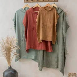 Best Poncho adulto in garza di cotone Gaïa Pesca Rosa Biancheria Bagno|Accappatoio