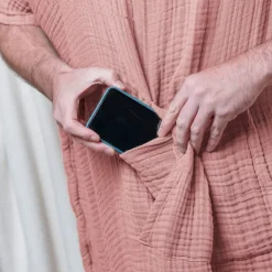 Best Poncho adulto in garza di cotone Gaïa Pesca Rosa Biancheria Bagno|Accappatoio