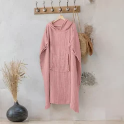 Best Poncho adulto in garza di cotone Gaïa Pesca Rosa Biancheria Bagno|Accappatoio
