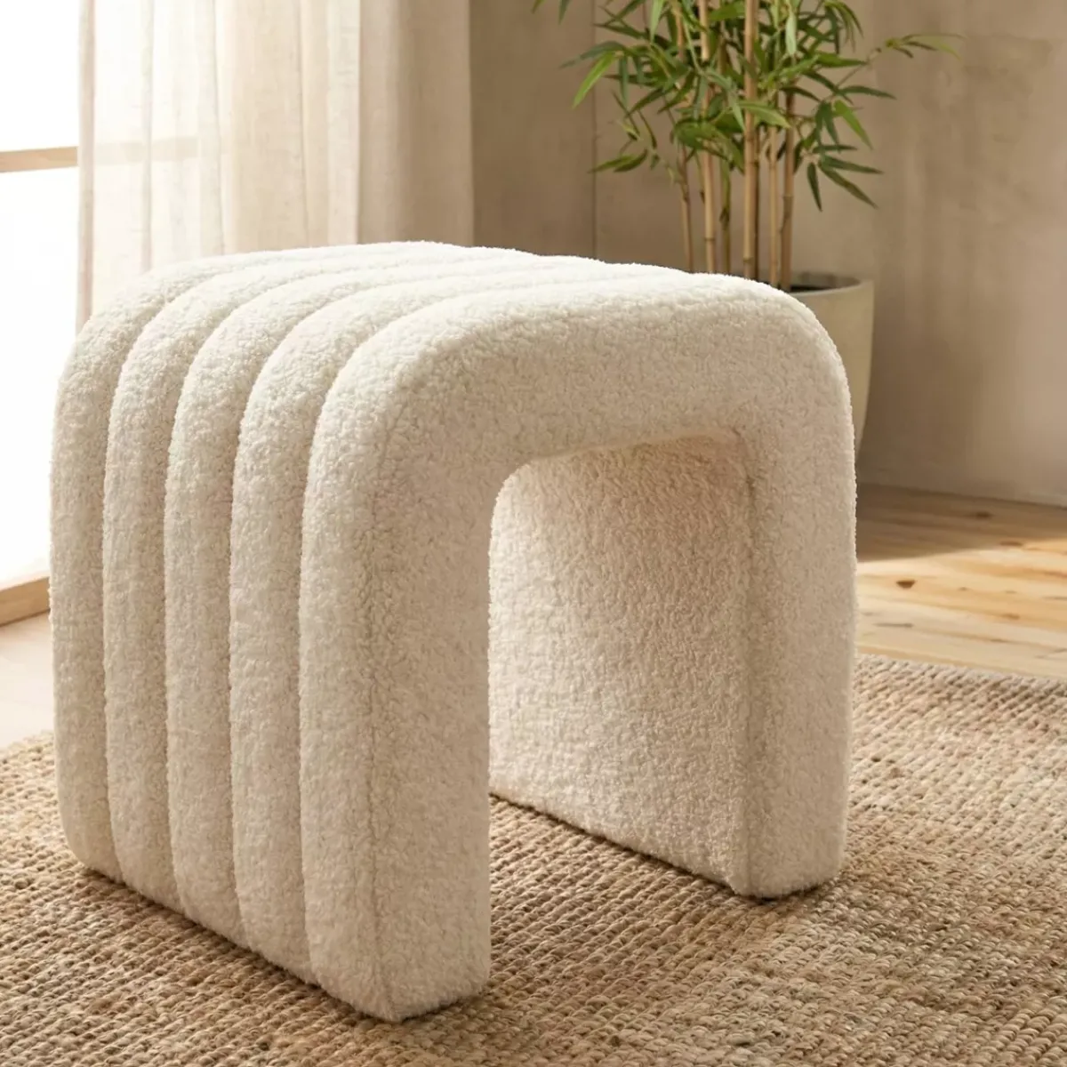 New Pouf bouclé (H45 cm) Voltra Beige Pouf, Sgabelli, Bar|Pouf, Sgabelli