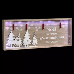 Quadro luminoso Natale in famigliale a pile in legno da posare Bianco freddo