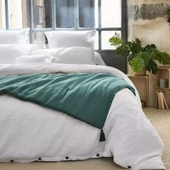 Discount Runner letto garza di cotone Gaïa Blu anatra Copriletti, Trapuntine E Runner Letto