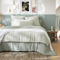 Runner letto garza di cotone (90 x 200 cm) Gaïa vichy Verde eucalipto Copriletti, Trapuntine E Runner Letto