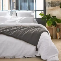 Outlet Runner letto garza di cotone (150 x 150 cm) Gaïa Grigio granito Copriletti, Trapuntine E Runner Letto