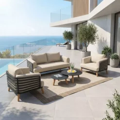 Sale Salotto da giardino alluminio 4 posti 5 pezzi Monte Carlo Grigio antracite e beige Salotto Da Giardino