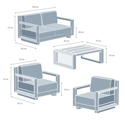 Online Salotto da giardino alluminio 4 posti 4 pezzi Elba Grigio Salotto Da Giardino