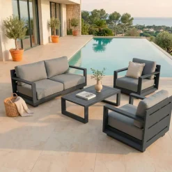 Online Salotto da giardino alluminio 4 posti 4 pezzi Elba Grigio Salotto Da Giardino