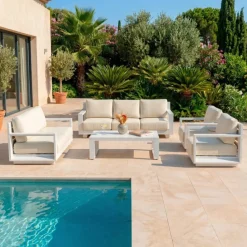 Sale Salotto da giardino alluminio 5 pezzi Elba Bianco e beige Salotto Da Giardino
