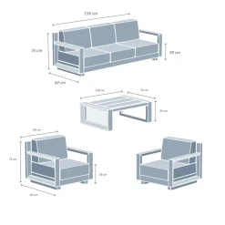 Outlet Salotto da giardino alluminio 5 posti 4 pezzi Elba Grigio antracite e grigio chiaro Salotto Da Giardino