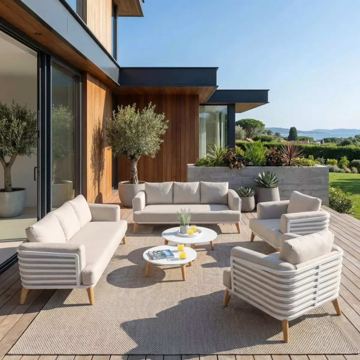 New Salotto da giardino alluminio 8 posti 6 pezzi Monte Carlo Bianco e tortora Salotto Da Giardino