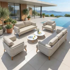 Salotto da giardino alluminio 7 posti 6 pezzi Monte Carlo Bianco e tortora Salotto Da Giardino