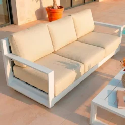 Discount Salotto da giardino alluminio 5 posti 4 pezzi Elba Bianco e beige Salotto Da Giardino