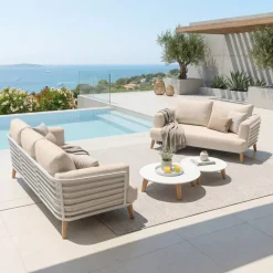 Sale Salotto da giardino alluminio 5 posti 4 pezzi Monte Carlo Bianco e beige Salotto Da Giardino