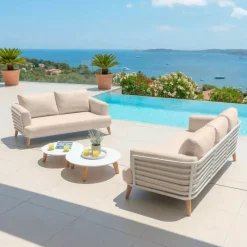 Sale Salotto da giardino alluminio 5 posti 4 pezzi Monte Carlo Bianco e beige Salotto Da Giardino