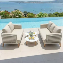 New Salotto da giardino alluminio 5 posti 4 pezzi Monte Carlo Bianco e tortora Salotto Da Giardino