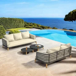 Discount Salotto da giardino alluminio 5 posti 4 pezzi Monte Carlo Grigio antracite e beige Salotto Da Giardino
