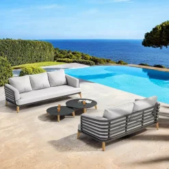 Online Salotto da giardino alluminio 5 posti 4 pezzi Monte Carlo Grigio antracite e grigio chiaro Salotto Da Giardino